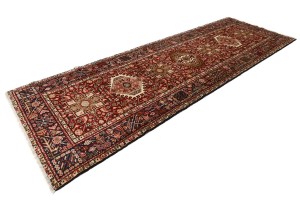 Vintage Red Geometric 3'6X10'4 Karajeh Persian Runner Rug