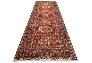 Vintage Red Geometric 3'6X10'4 Karajeh Persian Runner Rug