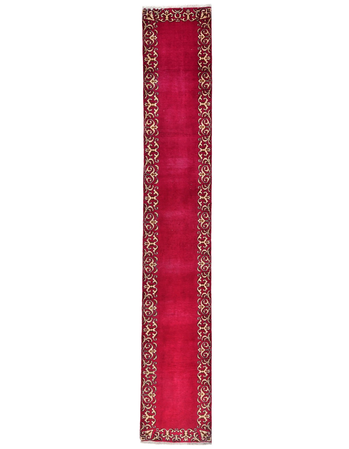 Semi Antique Fuchsia Rose Classic 2'5X15'7 Tabriz Persian Runner Rug