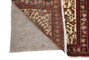 Vintage Cream Geometric 2'5X13 Karajeh Persian Runner Rug