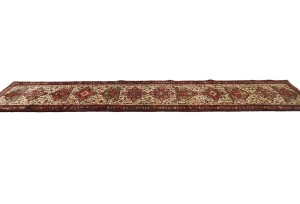 Vintage Cream Geometric 2'5X13 Karajeh Persian Runner Rug