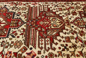Vintage Cream Geometric 2'5X13 Karajeh Persian Runner Rug