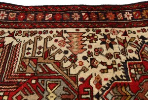 Vintage Cream Geometric 2'5X13 Karajeh Persian Runner Rug