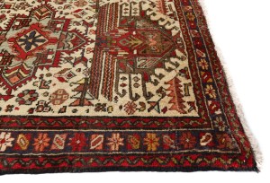 Vintage Cream Geometric 2'5X13 Karajeh Persian Runner Rug