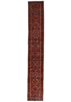 Vintage Rusty Red Tribal 3X17 Hossainabad Persian Runner Rug