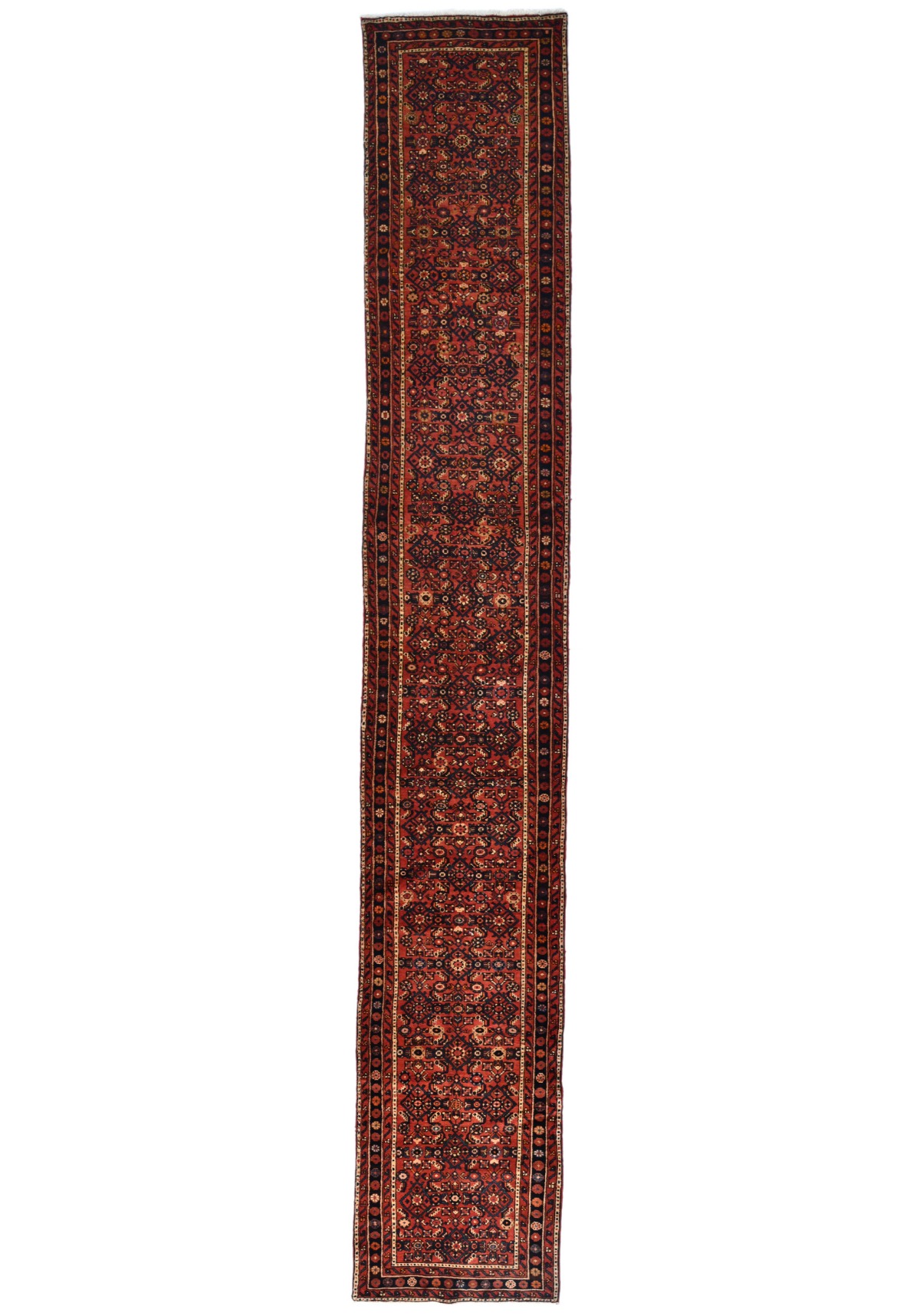 Vintage Rusty Red Tribal 3X17 Hossainabad Persian Runner Rug
