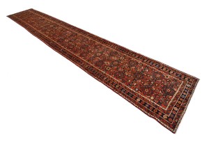 Vintage Rusty Red Tribal 3X17 Hossainabad Persian Runner Rug