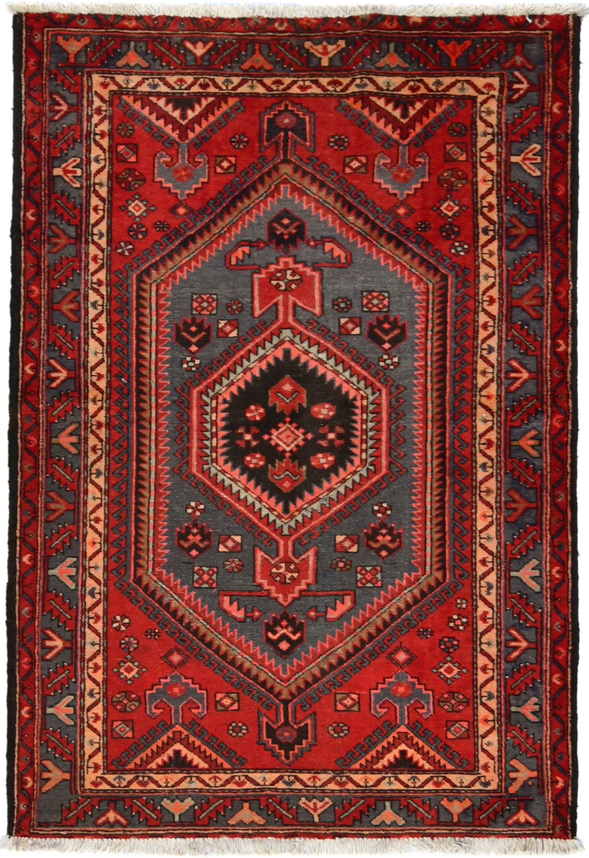 Vintage Red Tribal 4'3X6'5 Hamedan Persian Rug