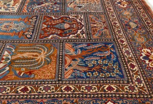Vintage Khaki Pictorial 10X13 Kashmar Persian Rug
