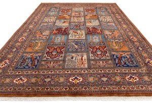 Vintage Khaki Pictorial 10X13 Kashmar Persian Rug