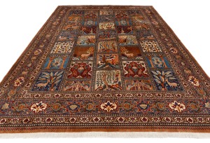 Vintage Khaki Pictorial 10X13 Kashmar Persian Rug