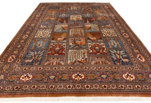 Vintage Khaki Pictorial 10X13 Kashmar Persian Rug