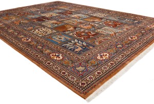 Vintage Khaki Pictorial 10X13 Kashmar Persian Rug