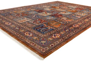 Vintage Khaki Pictorial 10X13 Kashmar Persian Rug