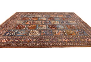 Vintage Khaki Pictorial 10X13 Kashmar Persian Rug
