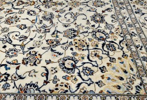 Vintage Cream Traditional 9X13 Kashan Persian Rug