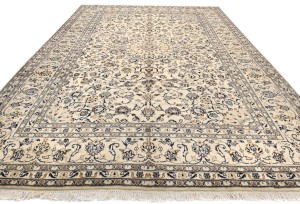 Vintage Cream Traditional 9X13 Kashan Persian Rug