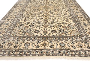 Vintage Cream Traditional 9X13 Kashan Persian Rug