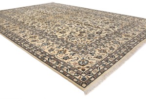Vintage Cream Traditional 9X13 Kashan Persian Rug