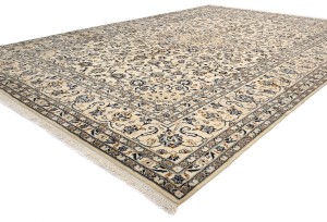 Vintage Cream Traditional 9X13 Kashan Persian Rug