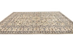 Vintage Cream Traditional 9X13 Kashan Persian Rug