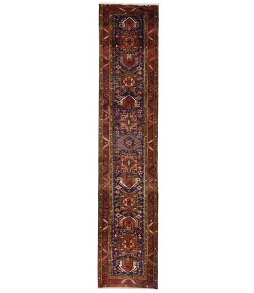 Vintage Geometric 3X15 Goravan Karajeh Persian Runner Rug