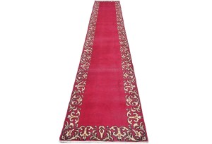 Semi Antique Fuchsia Rose Classic 2'5X15'5 Tabriz Persian Runner Rug