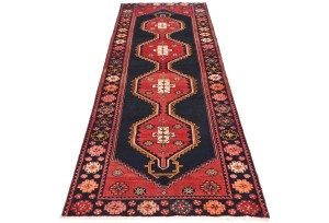 Vintage Purple-navy Tribal 3'5X9'8 Hamedan Persian Runner Rug