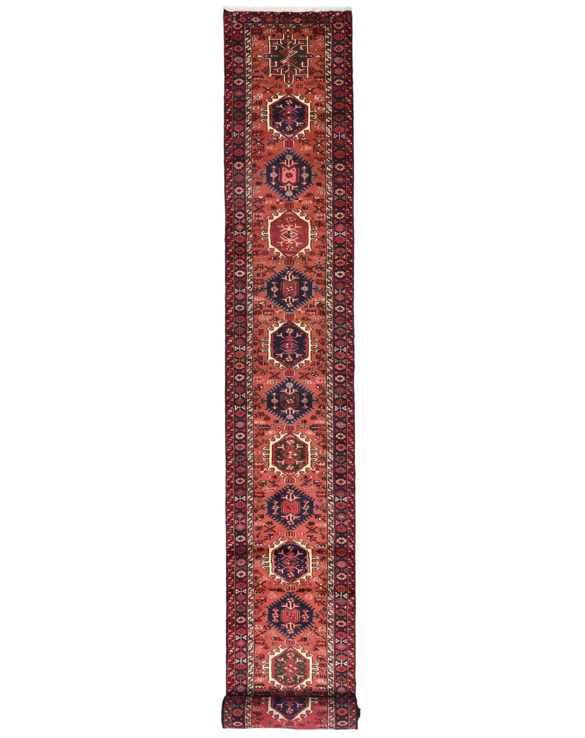 Vintage Rust Orange Tribal 2'6X22'4 Karajeh Persian Runner Rug