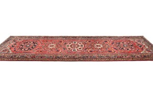 Vintage Red Floral 3'6X11'9 Heriz Persian Runner Rug