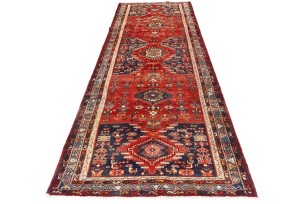 Semi Antique Red Tribal 4X10 Hamedan Persian Runner Rug