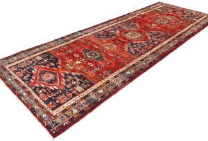 Semi Antique Red Tribal 4X10 Hamedan Persian Runner Rug