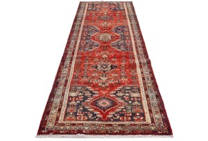 Semi Antique Red Tribal 4X10 Hamedan Persian Runner Rug