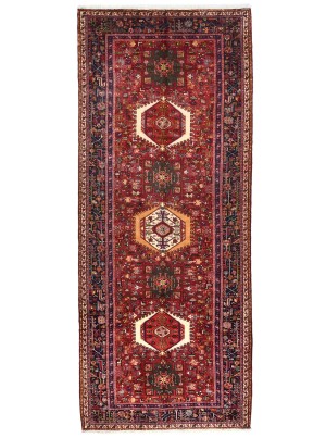 Vintage Red Geometric 5X13 Karajeh Persian Runner Rug