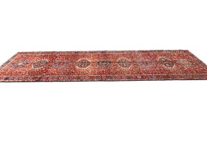 Semi Antique Red Geometric 4X13 Karajeh Persian Runner Rug