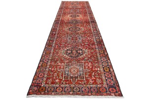 Semi Antique Red Geometric 4X13 Karajeh Persian Runner Rug