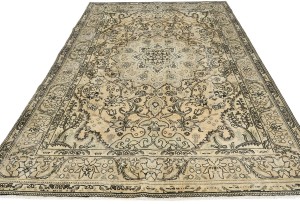 Antique Muted Floral 6'4X9'6 Distressed Vintage Oriental Rug