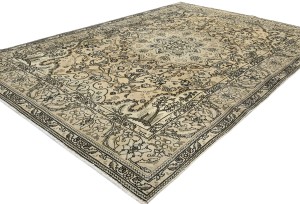 Antique Muted Floral 6'4X9'6 Distressed Vintage Oriental Rug