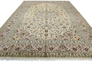 Vintage Cream Traditional 10X13 Kashan Persian Rug