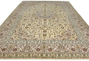 Vintage Cream Traditional 10X13 Kashan Persian Rug