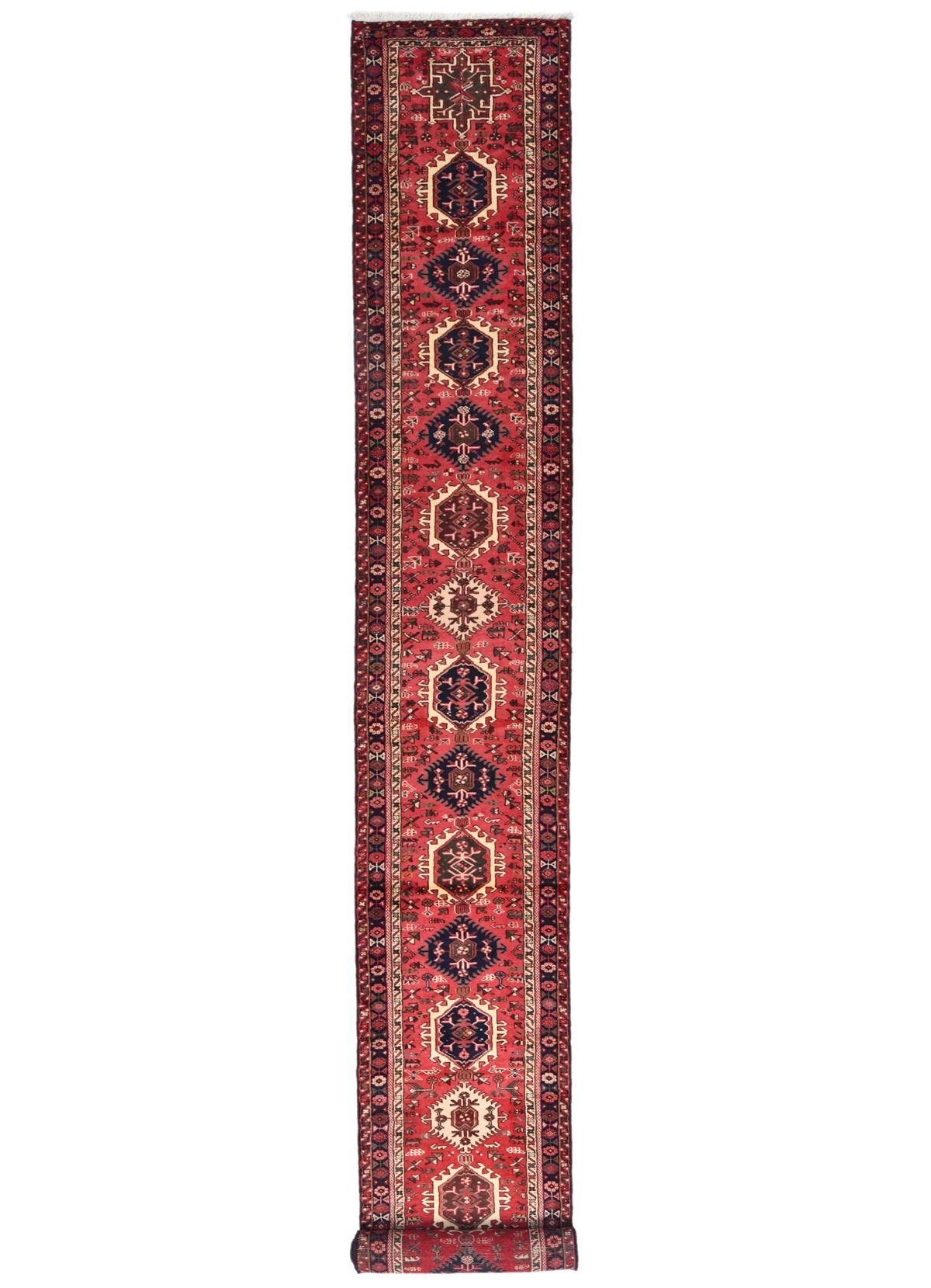 Vintage Red Tribal 3X22 Karajeh Persian Runner Rug