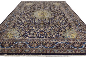 Vintage Dark Navy Traditional 10X13 Kashmar Persian Rug