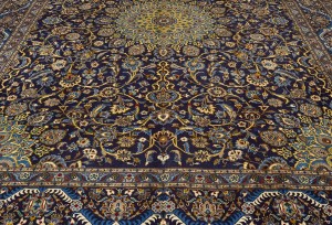 Vintage Dark Navy Traditional 10X13 Kashmar Persian Rug