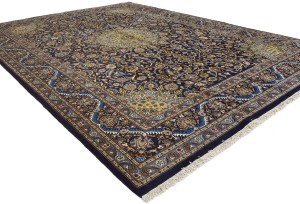 Vintage Dark Navy Traditional 10X13 Kashmar Persian Rug