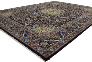 Vintage Dark Navy Traditional 10X13 Kashmar Persian Rug