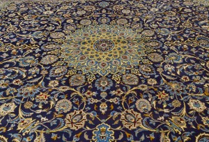 Vintage Dark Navy Traditional 10X13 Kashmar Persian Rug