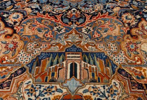 Vintage Pictorial Traditional 10X13 Kashmar Persian Rug