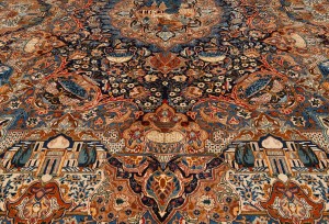 Vintage Pictorial Traditional 10X13 Kashmar Persian Rug