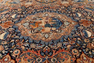 Vintage Pictorial Traditional 10X13 Kashmar Persian Rug
