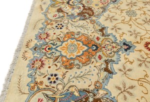 Semi Antique Beige Traditional 9X13 Kashan Persian Rug